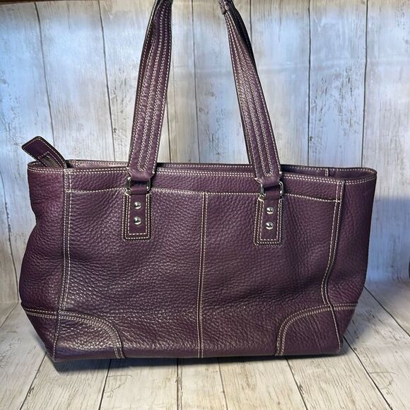 Coach Hamilton Purple Pebbled Leather Shoulder Tote Bag Handbag No. G0973-F13960 - Picture 4 of 15